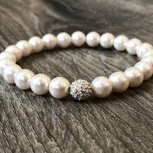Pearl (faux) & Rhinestone Beaded Stretch Bracelet